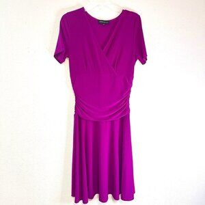 REKUCCI Ruched Sheath Dress Womens 10‎ Slimming Crossover Tummy Control Magenta